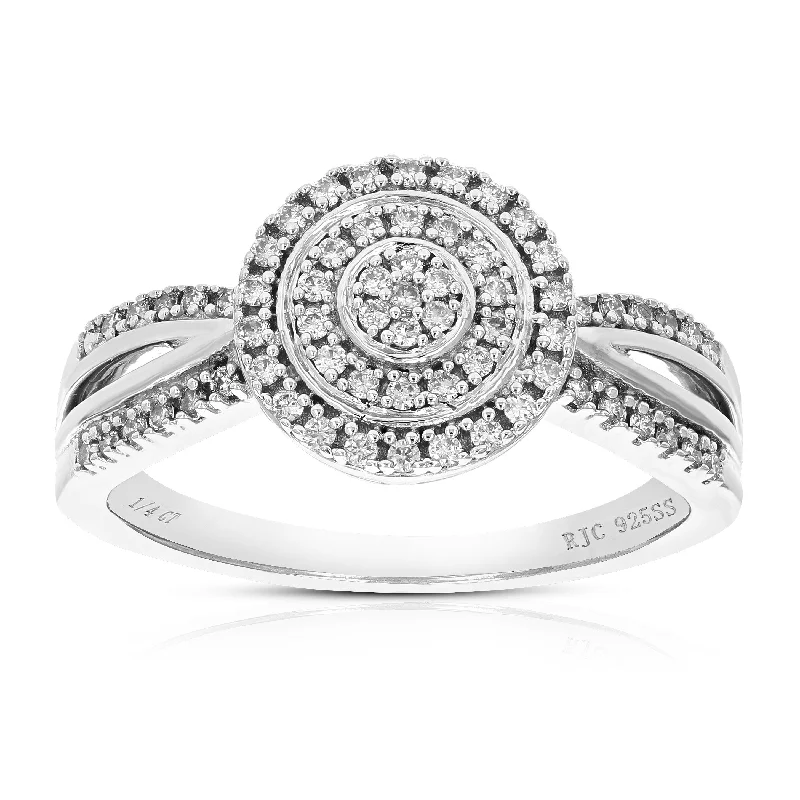 Rings with double bands for modern twist -1/4 cttw Round Lab Grown Diamond Engagement Ring For Women .925 Sterling Silver