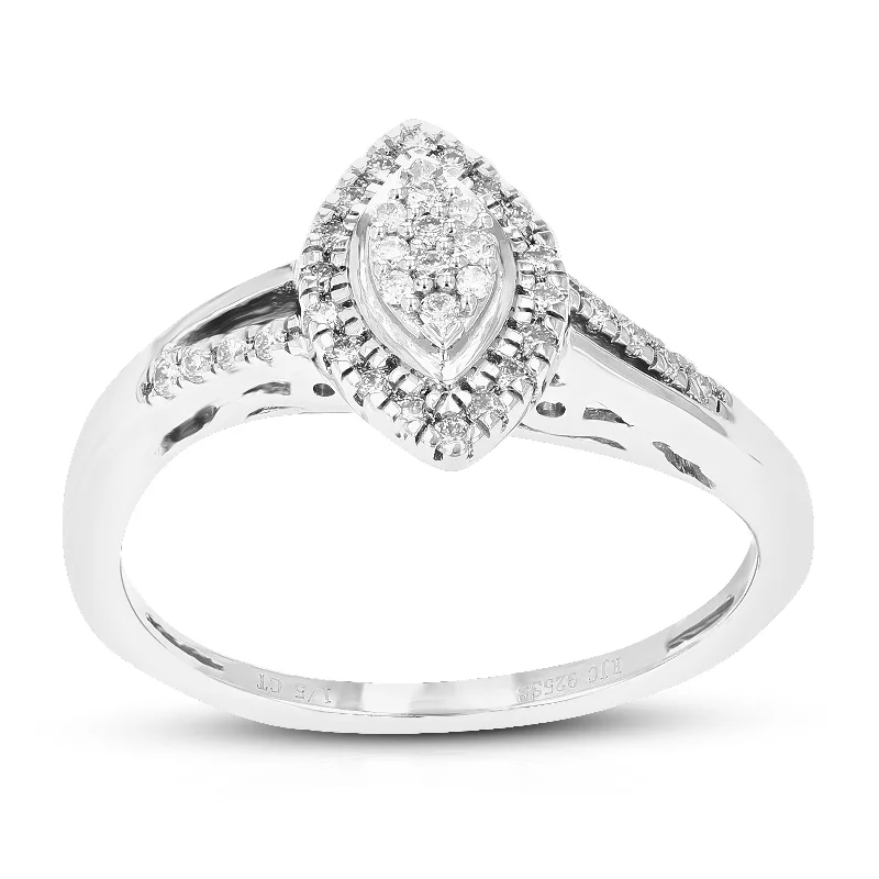 Rings with etched floral bands for detail -1/5 cttw Round Lab Grown Diamond Engagement Ring .925 Sterling Silver Prong Set