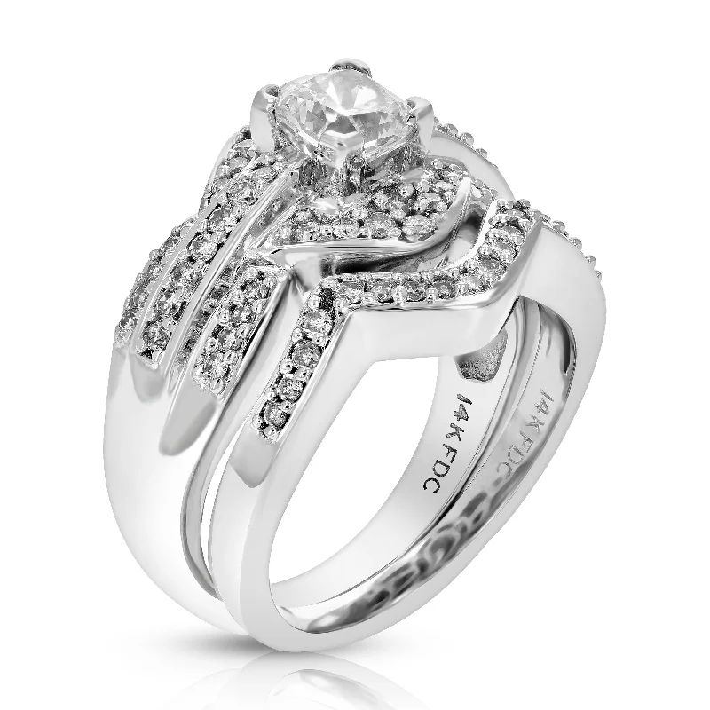 Rings with vine-wrapped bands for nature -1.58 cttw VS2 Diamond Wedding Engagement Ring Bridal Set 14K White Gold