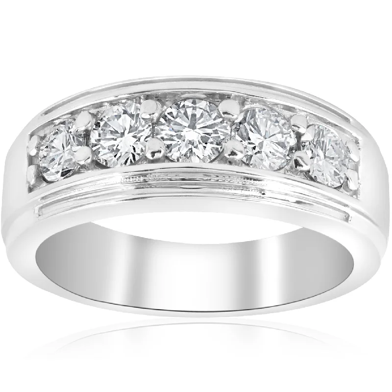 Rings with hexagon-cut stones for trendiness -1 ct Mens Diamond Five Stone Wedding Ring Platinum