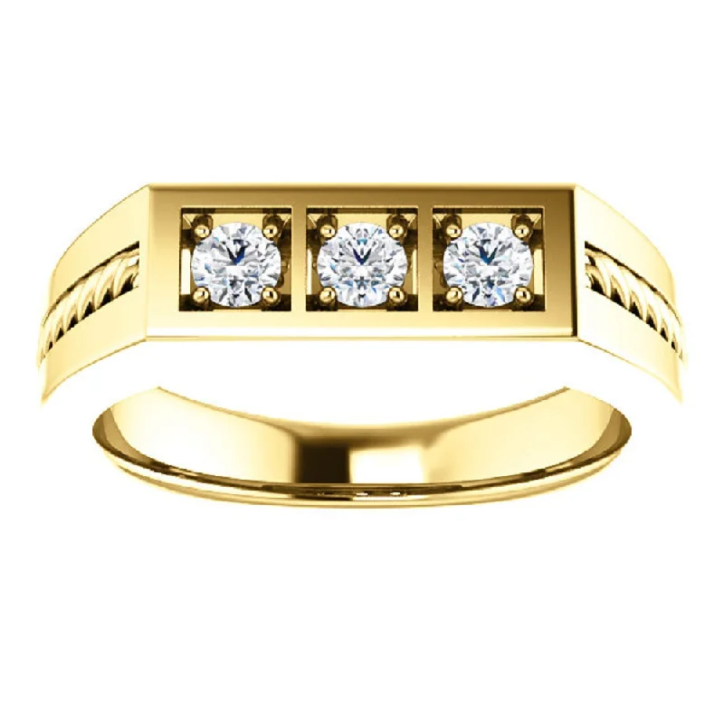 Vintage rings with engraved floral band designs -10k Gold 1/2 Ct 3-Stone Mens Braided Heavy Weight Ring Wedding Band