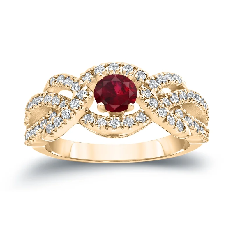 Rings with faceted garnet for deep shine -14k Gold 2/5ct Ruby and 3/5ct TDW Diamond Engagement Ring by Auriya