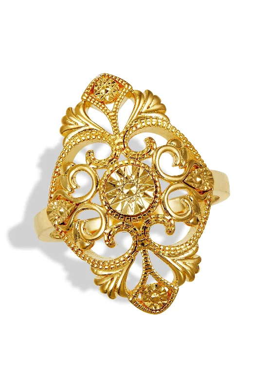 Vintage rings with engraved floral band designs -14K Plated Diamond Cut Ring