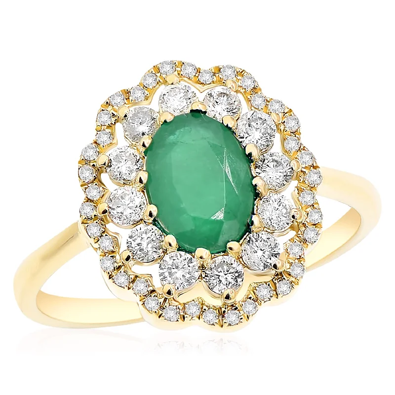 Rings with aventurine gems for green luck -14KY RING WITH 0.49CT DIAMONDS AND 0.64CT  EM / 2.30 GR / 51 ST