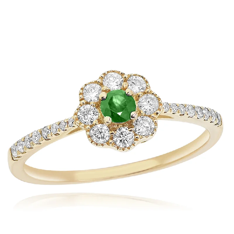 Rings with sunburst citrine for radiant appeal -14KYG, DIAMONDS 0.39CT, EMERALD 0.13CT, 1.96GM, 25 STONES