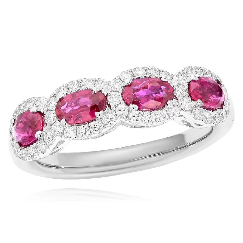 Rings with spiral designs for eye-catching twist -18K WG RING , DIAMOND 0.39CT RUBY 1.06CT, 5.20 GM, 50ST