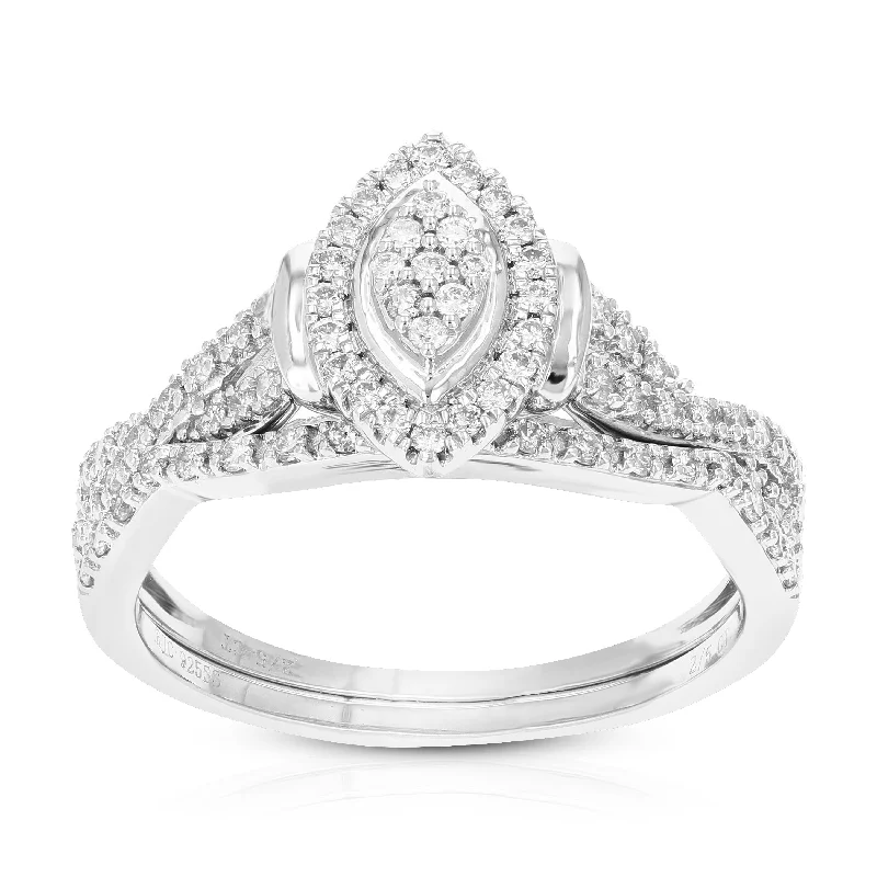 Rings with pave ruby for dazzling sparkle -2/5 cttw Round Lab Grown Diamond Bridal Set .925 Sterling Silver Prong Set