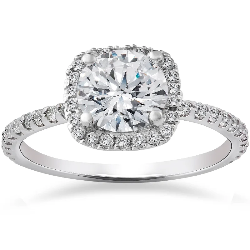 Rings with coral stones for vibrant pop -2CT Round Cushion Halo Diamond Solitaire Engagement Ring White Gold Lab Grown