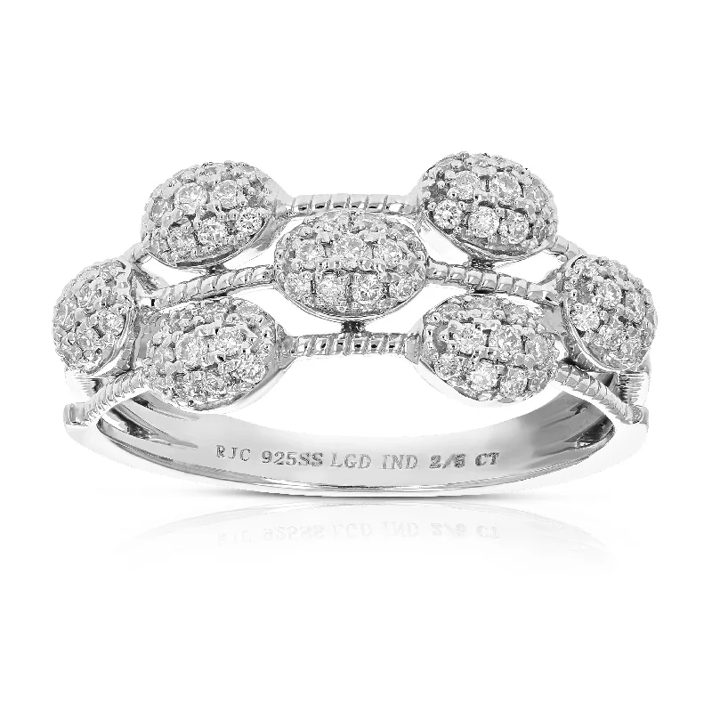 Vintage rings with engraved floral band designs -3/8 cttw Round Cut Lab Grown Diamond Engagement Ring .925 Sterling Silver prong Set