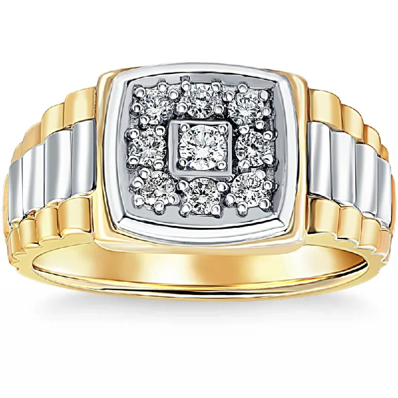 Rings with polished opal for iridescent beauty -3/8ct Diamond Mens Ring 14k White & Yellow Gold Two Tone