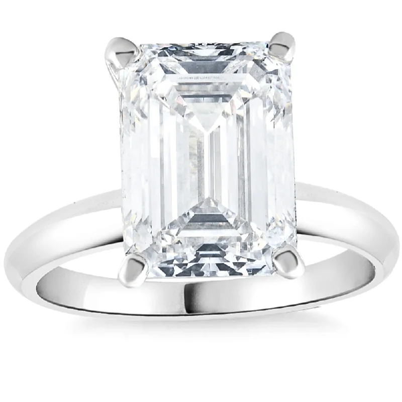 Rings with shield-shaped stones for boldness -4.01Ct Emerald Cut Certified Diamond Engagement Ring 14k White Gold Lab Grown