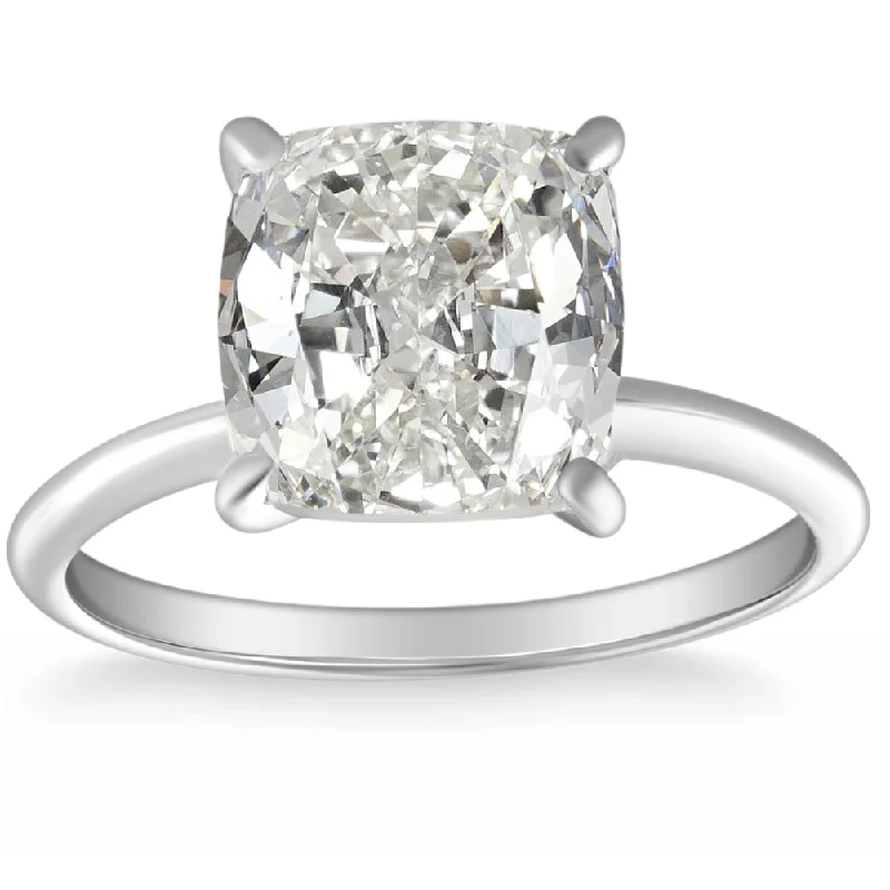 Rings with tourmaline gems for bold hues -4.39 CT Cushion Diamond GIA Certified Solitaire Engagement Ring 14k White Gold