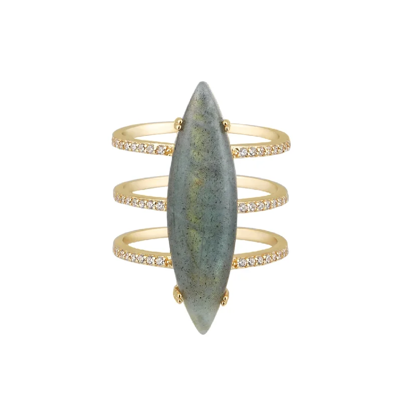 Rings with channel-set turquoise for color -Adornia Labradorite Marquis Ring 14k gold vermeil