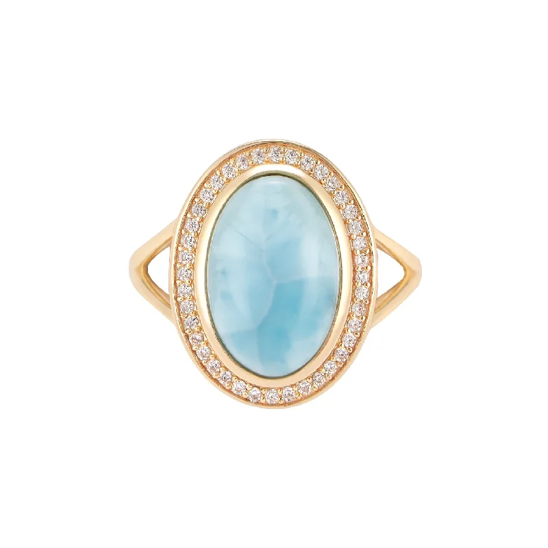 Rings with vine-wrapped bands for nature -Adornia Larimar Halo Ring 14k gold vermeil