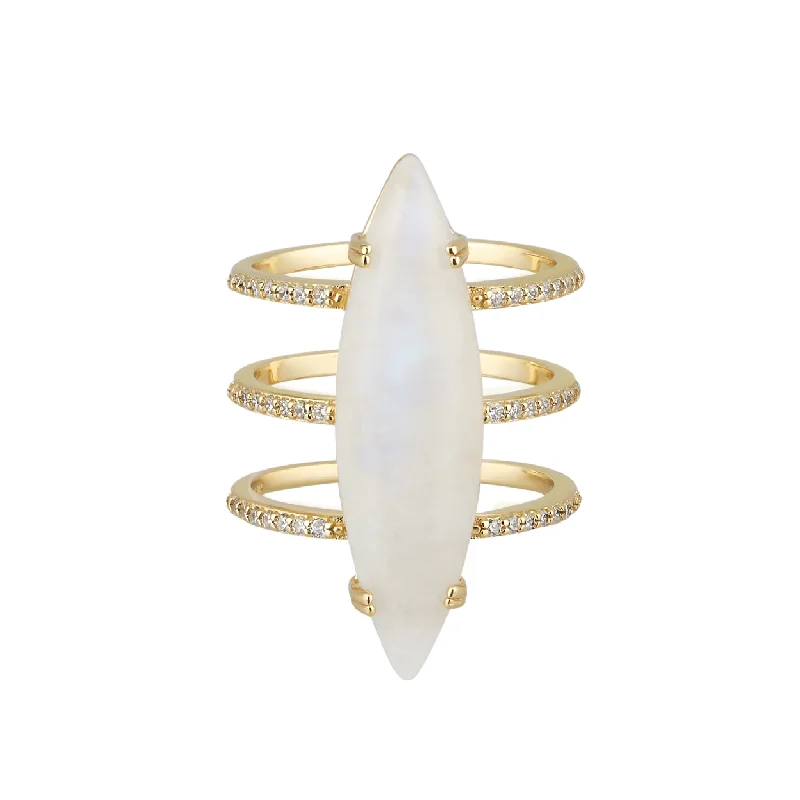 Rings with hexagon-cut stones for trendiness -Adornia Moonstone Marquis Ring 14k gold vermeil