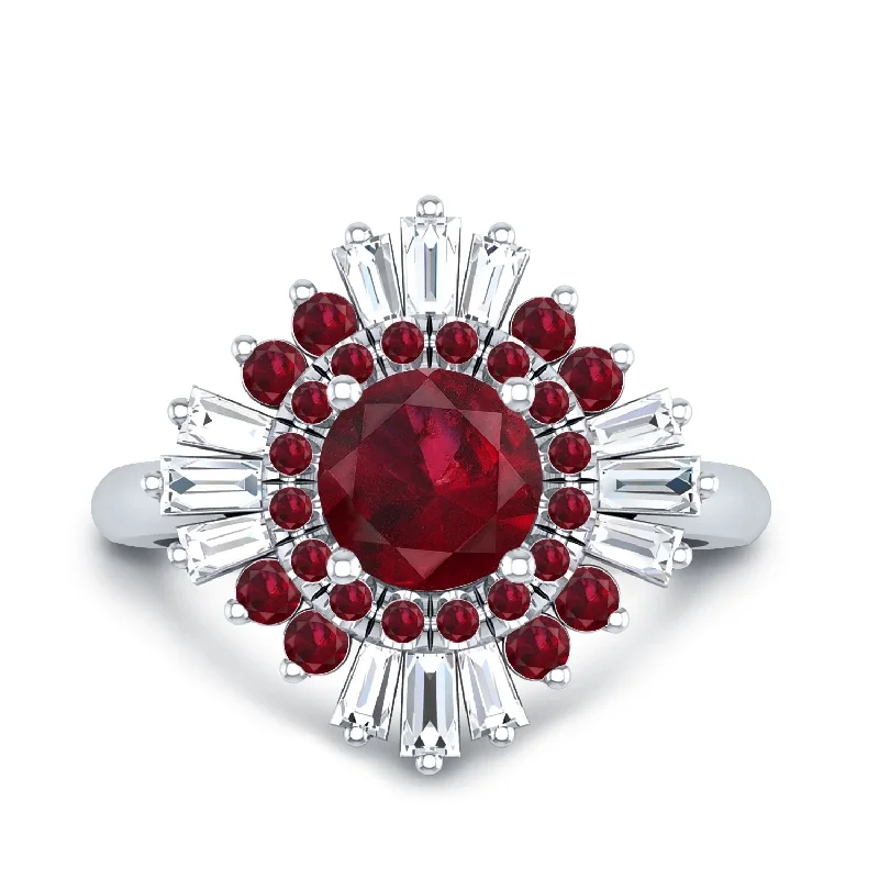 Rings with blue quartz for cool tones -Auriya 1 1/3ct Red Ruby and Diamond Ballerina Engagement Ring 3/8ctw 14k Gold