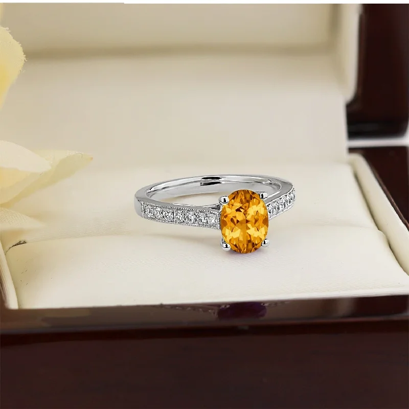 Rings with oxidized bands for vintage edge -Auriya 1 1/5ct Fancy Oval Citrine and Diamond Engagement Ring 1/4ctw 14k Gold