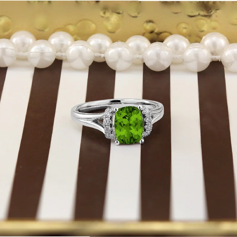 Rings with pave-set gemstones for brilliance -Auriya 1 3/4ct Modern Cushion-cut Peridot and Diamond Engagement Ring 1/4ctw 14k Gold