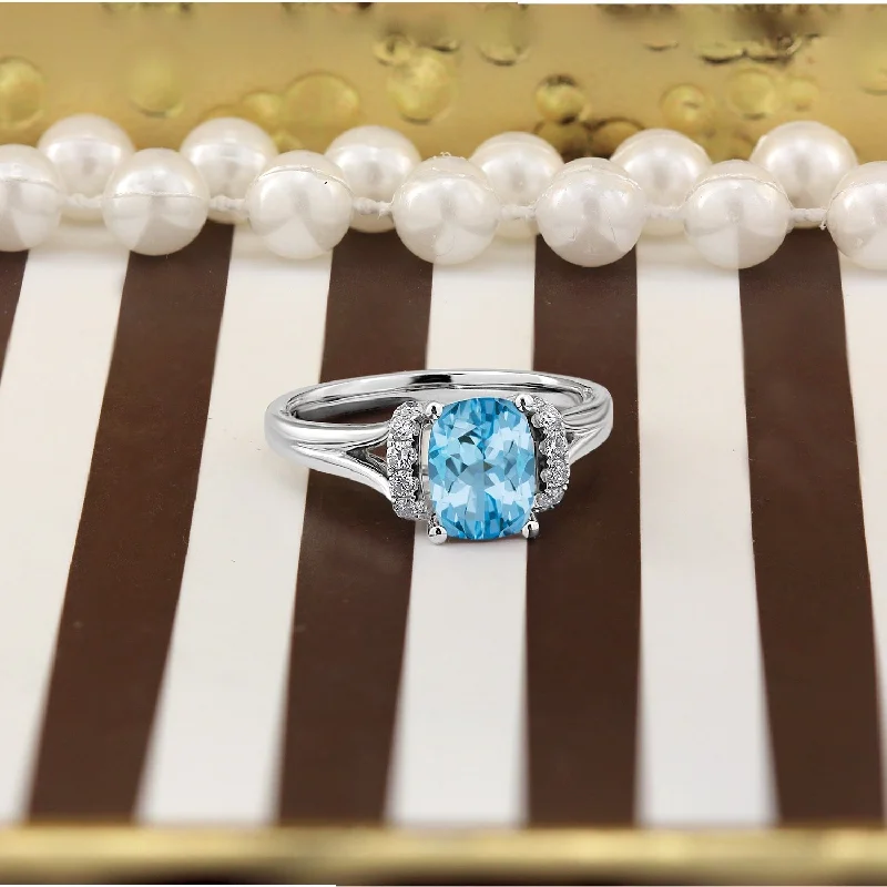 Rings with peacock ore for iridescent glow -Auriya 1 3/4ct Modern Cushion-cut Sky Blue Topaz and Diamond Engagement Ring 1/4ctw 14k Gold