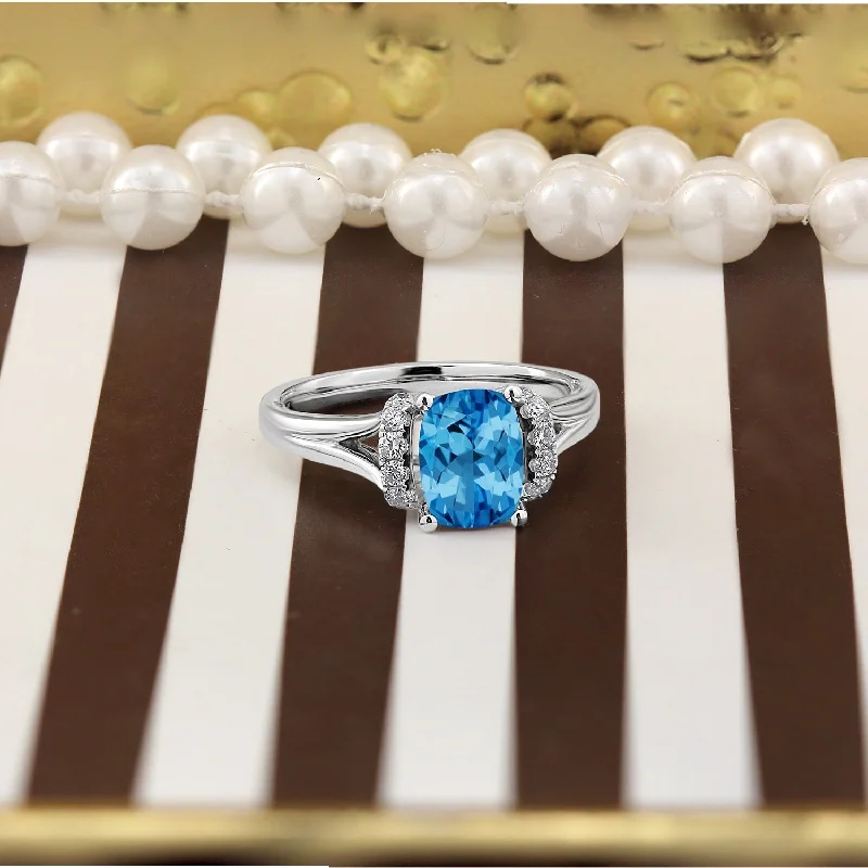 Rings with adjustable bands for perfect fit -Auriya 1 3/4ct Modern Cushion-cut Swiss Blue Topaz and Diamond Engagement Ring 1/4ctw 14k Gold