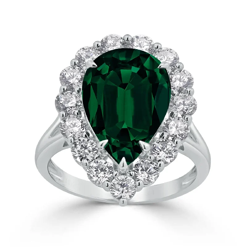 Rings with raw jade for natural calm -Auriya 1 3/4ct Pear-cut Green Emerald Halo Diamond Engagement Ring 1 3/4cttw 18K Gold