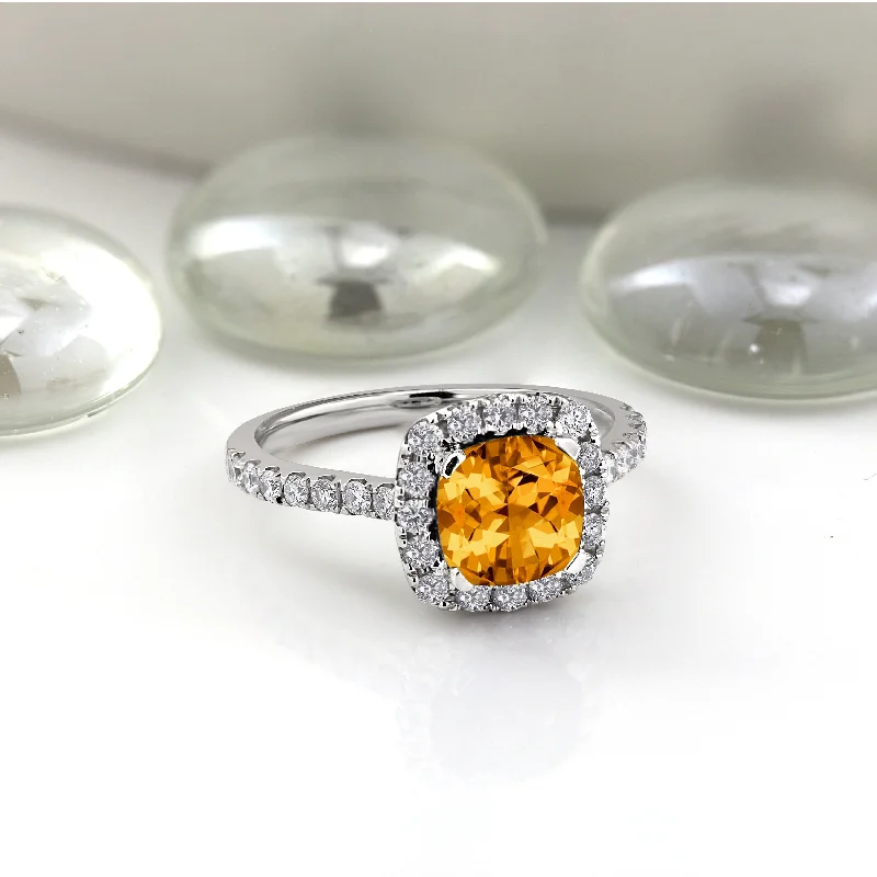 Platinum rings with sparkling sapphire center stones -Auriya 1 3/8ct Cushion-cut Citrine and Halo Diamond Engagement Ring 1/2cttw 14k Gold