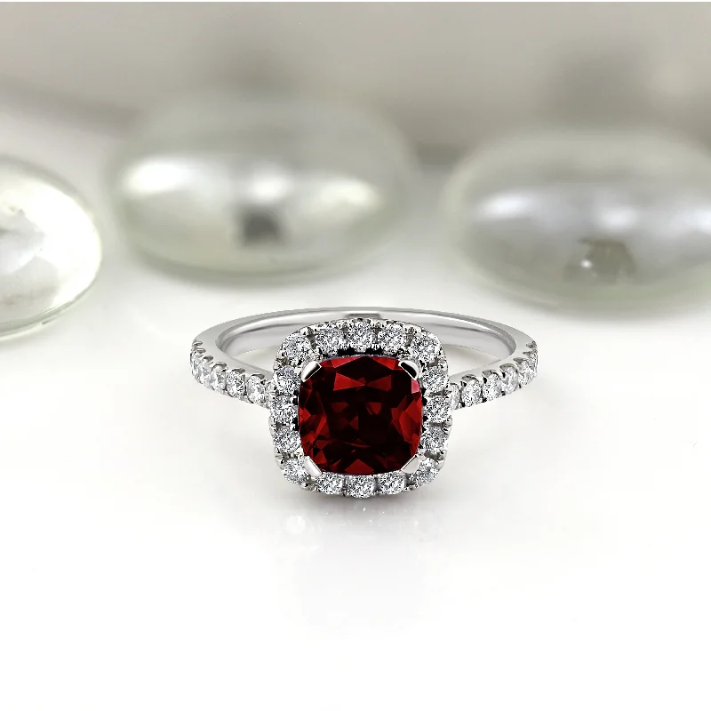 Rings with birthstone clusters for personalization -Auriya 1 3/8ct Cushion-cut Garnet and Halo Diamond Engagement Ring 1/2cttw 14k Gold