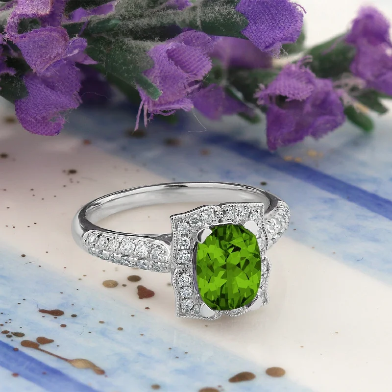 Rings with pave ruby for dazzling sparkle -Auriya 1 3/8ct Fancy Cushion-cut Peridot Halo Diamond Engagement Ring 1/3ctw 14k Gold