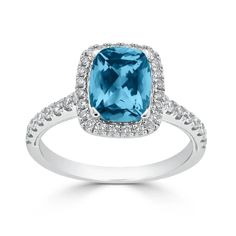 Engagement rings with classic solitaire ruby stones -Auriya 1 7/8ct Cushion-cut Sky Blue Topaz and Halo Diamond Engagement Ring 3/8ctw 14k Gold