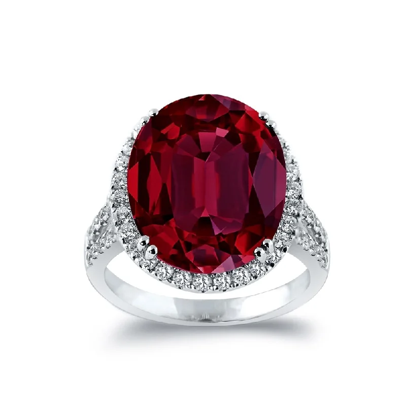 Rings with knot motifs for symbolic love -Auriya 10 3/8ct Oval-cut Red Ruby and Halo Diamond Ring 5/8ctw 18K Gold