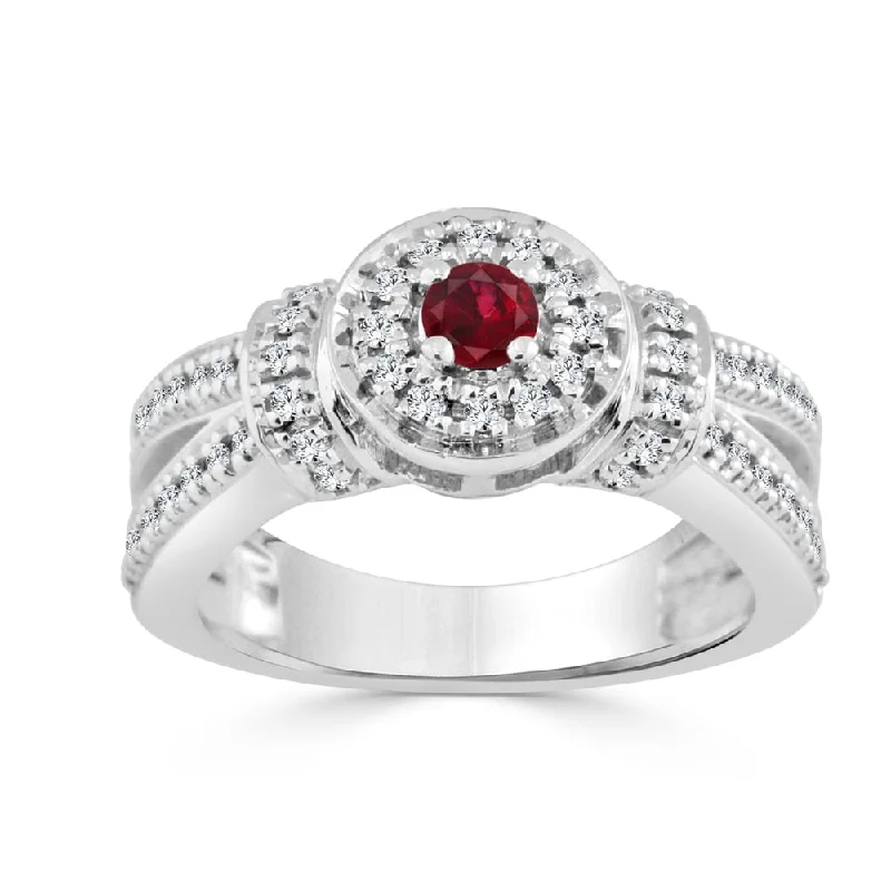 Rings with spiral designs for eye-catching twist -Auriya 14k Gold 1/6ct Ruby and 2/5ct TDW Round Diamond Halo Engagement Ring