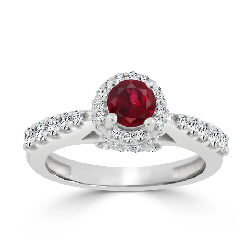 Rings with pave ruby for dazzling sparkle -Auriya 14k Gold 2/5ct Ruby and 3/5ct TDW Round Diamond Halo Engagement Ring