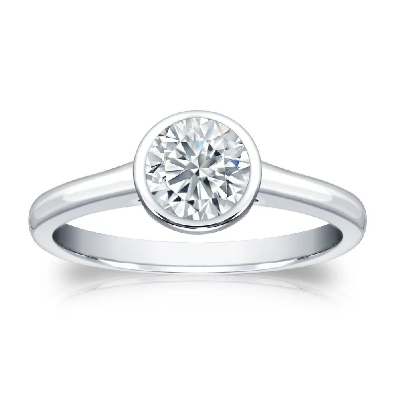 Dainty rings with subtle engraved star motifs -Auriya 14k Gold 3ctw Solitaire Moissanite Engagement Ring Bezel-set