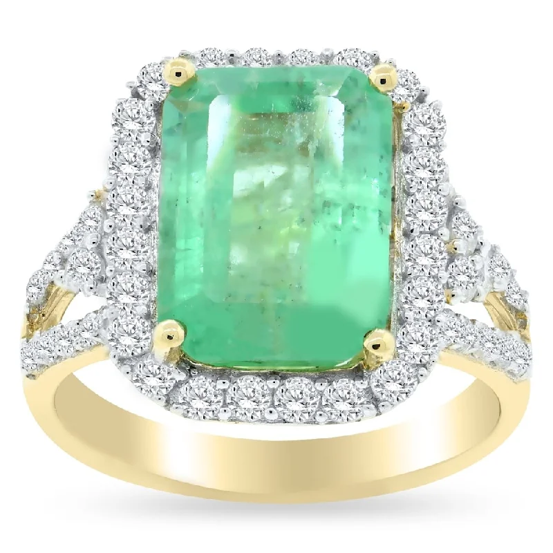 Rings with wave patterns for ocean vibes -Auriya 14k Gold 4 5/8ct Emerald and 9/10ct TDW Round Diamonds Engagement Ring