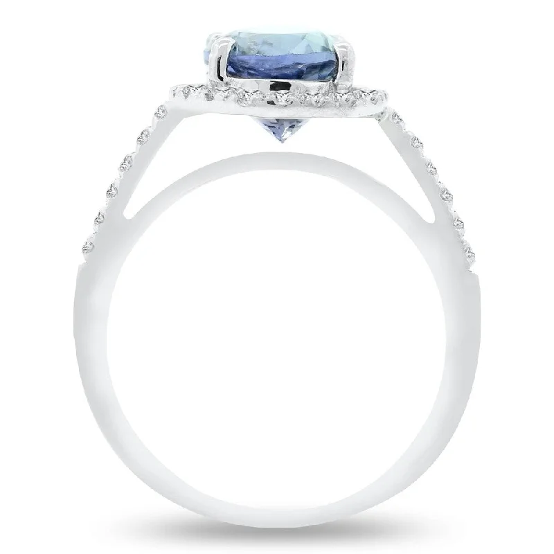 Rings with topaz stones for icy blue -Auriya 14k Gold 4ct Tanzanite and 1/3ct TDW Round Diamonds Halo Engagement Ring