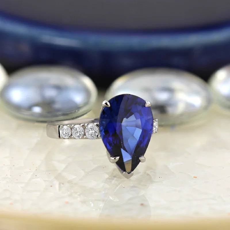 Minimalist rings with tiny diamond dot accents -Auriya 18k Gold 6 1/3ct Pear-cut Blue Sapphire and Diamond Ring 3/8ct TDW