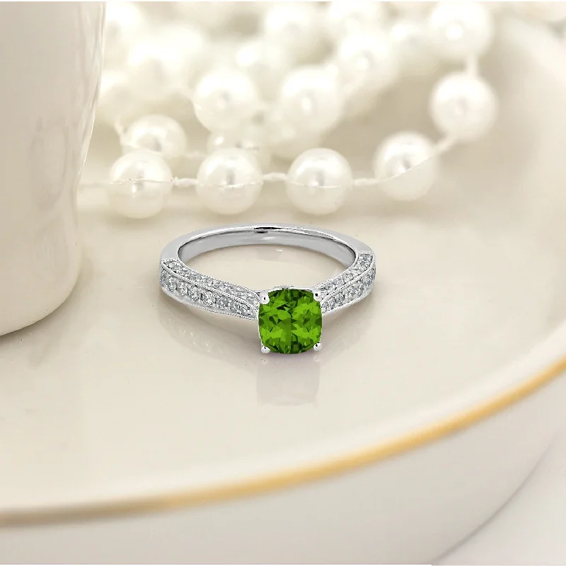 Rings with knot motifs for symbolic love -Auriya 1ct Unique Cushion-cut Peridot and Diamond Engagement Ring 3/8ctw 14k Gold