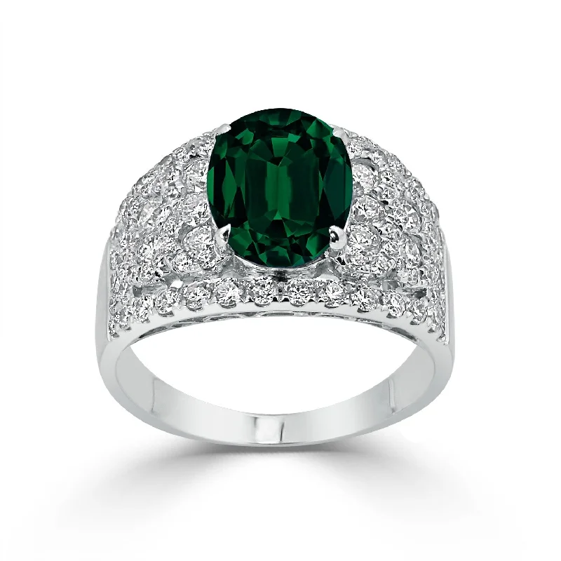 Rings with wave patterns for ocean vibes -Auriya 2 1/2ct Oval Green Emerald and Diamond Ring 1 1/3ctw 18K Gold