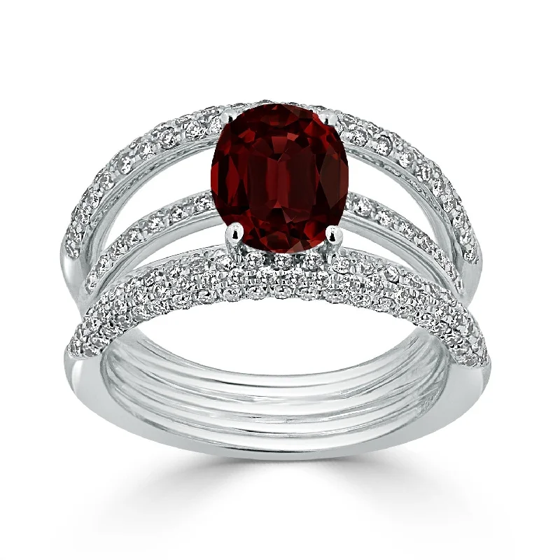 Rings with infinity loops for timeless love -Auriya 2 1/2ct Oval Red Garnet and Diamond Ring 9/10ctw 18K Gold