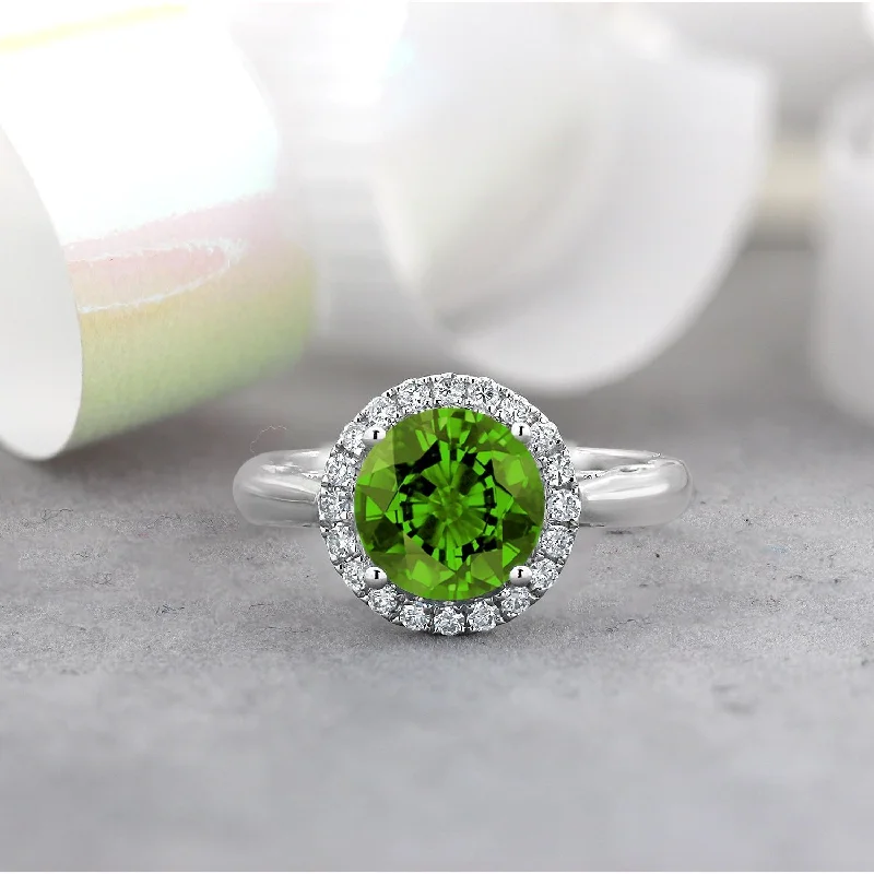 Rings with raw jade for natural calm -Auriya 2 1/2ct Round Peridot and 1/4ctw Halo Diamond Engagement Ring by Auriya