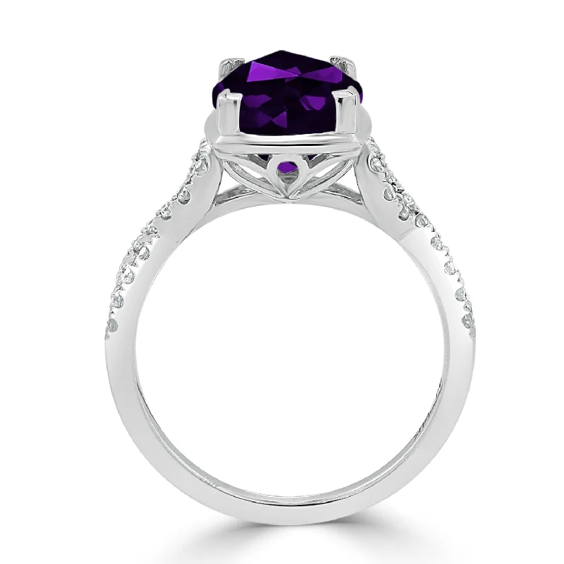 Rings with pave ruby for dazzling sparkle -Auriya 2 1/3ct Cushion-cut Purple Amethyst and Diamond Engagement Ring 1/5ctw 14kt Gold