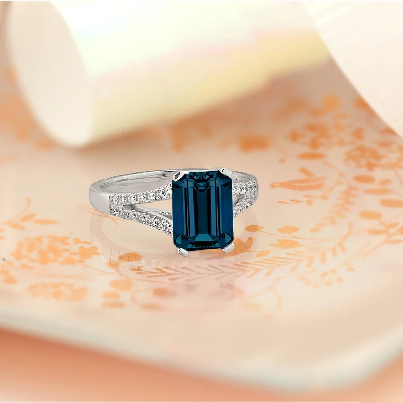 Rings with crescent moon for lunar charm -Auriya 2 1/8ct Fancy Emerald-cut London Blue Topaz and Diamond Engagement Ring 1/4ctw 14k Gold