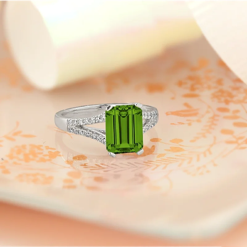 Rings with starburst topaz for radiant beauty -Auriya 2 1/8ct Fancy Emerald-cut Peridot and Diamond Engagement Ring 1/4ctw 14k Gold