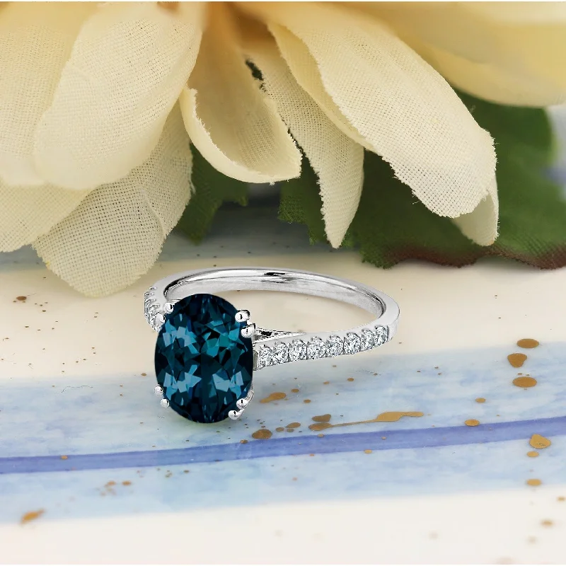 Rings with aventurine gems for green luck -Auriya 2 3/4ct Fancy Oval London Blue Topaz and Diamond Engagement Ring 1/4ctw 14k Gold