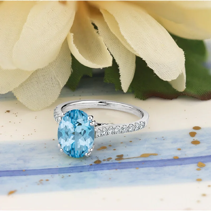 Rings with mandala engravings for spiritual vibe -Auriya 2 3/4ct Fancy Oval Sky Blue Topaz and Diamond Engagement Ring 1/4ctw 14k Gold