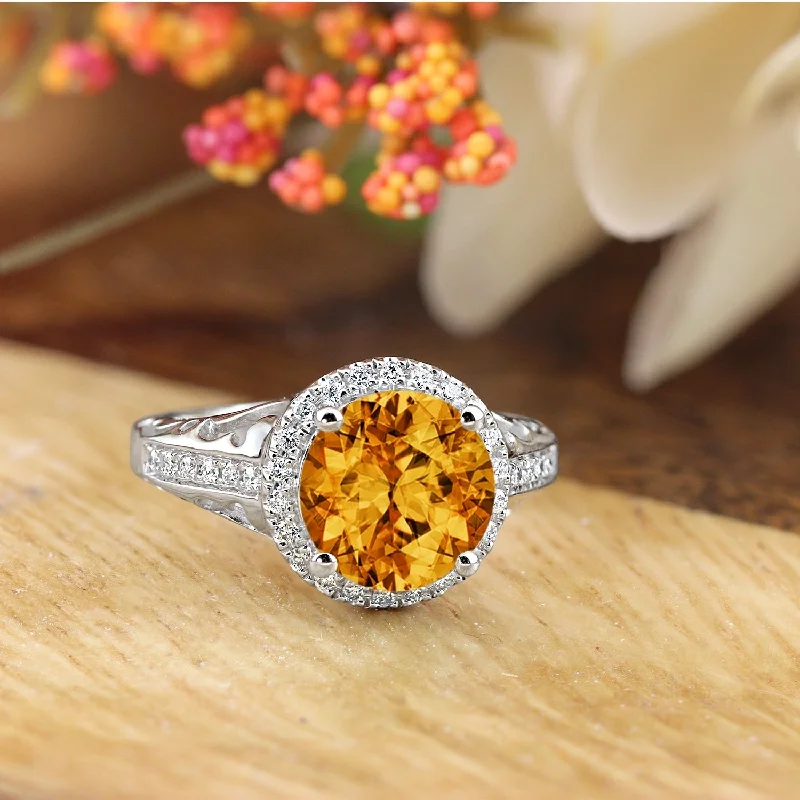 Rings with pave-set gemstones for brilliance -Auriya 2 5/8ct Fancy Round Citrine and Halo Diamond Engagement Ring 1/5ctw 14k Gold