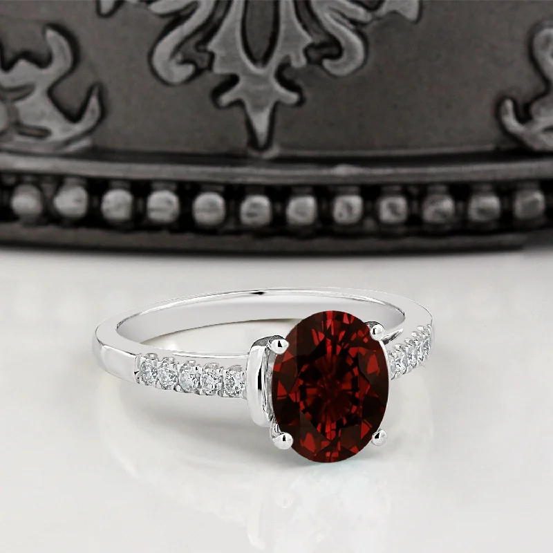 Rings with hematite for sleek metallic sheen -Auriya 2ct Fancy Oval Garnet and Diamond Engagement Ring 1/6ctw 14k Gold