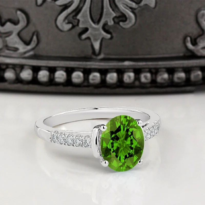 Rings with rough opal for organic shine -Auriya 2ct Fancy Oval Peridot and Diamond Engagement Ring 1/6ctw 14k Gold