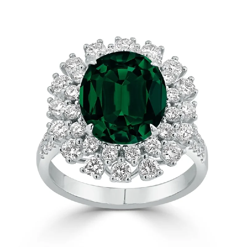 Rings with black diamond for striking contrast -Auriya 3 3/4ct Oval-cut Emerald and Halo Diamond Ring 1 3/8ctw 18K Gold