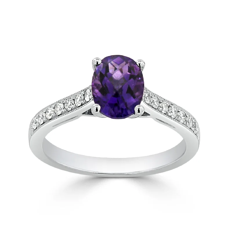 Rings with vintage claw prongs for elegance -Auriya 3/4ct Fancy Oval Purple Amethyst and Diamond Engagement Ring 1/4ctw 14k Gold